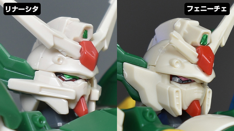 gundams_blog's tweet image. フェニーチェはアシンメトリーなのに対し、リナーシタはシンメトリー。目もオッドアイからグリーンのみに変化。オッドアイも良いけど、バランスの取れたリナーシタもグッド。
#ガンダムフェニーチェリナーシタ #HGBF