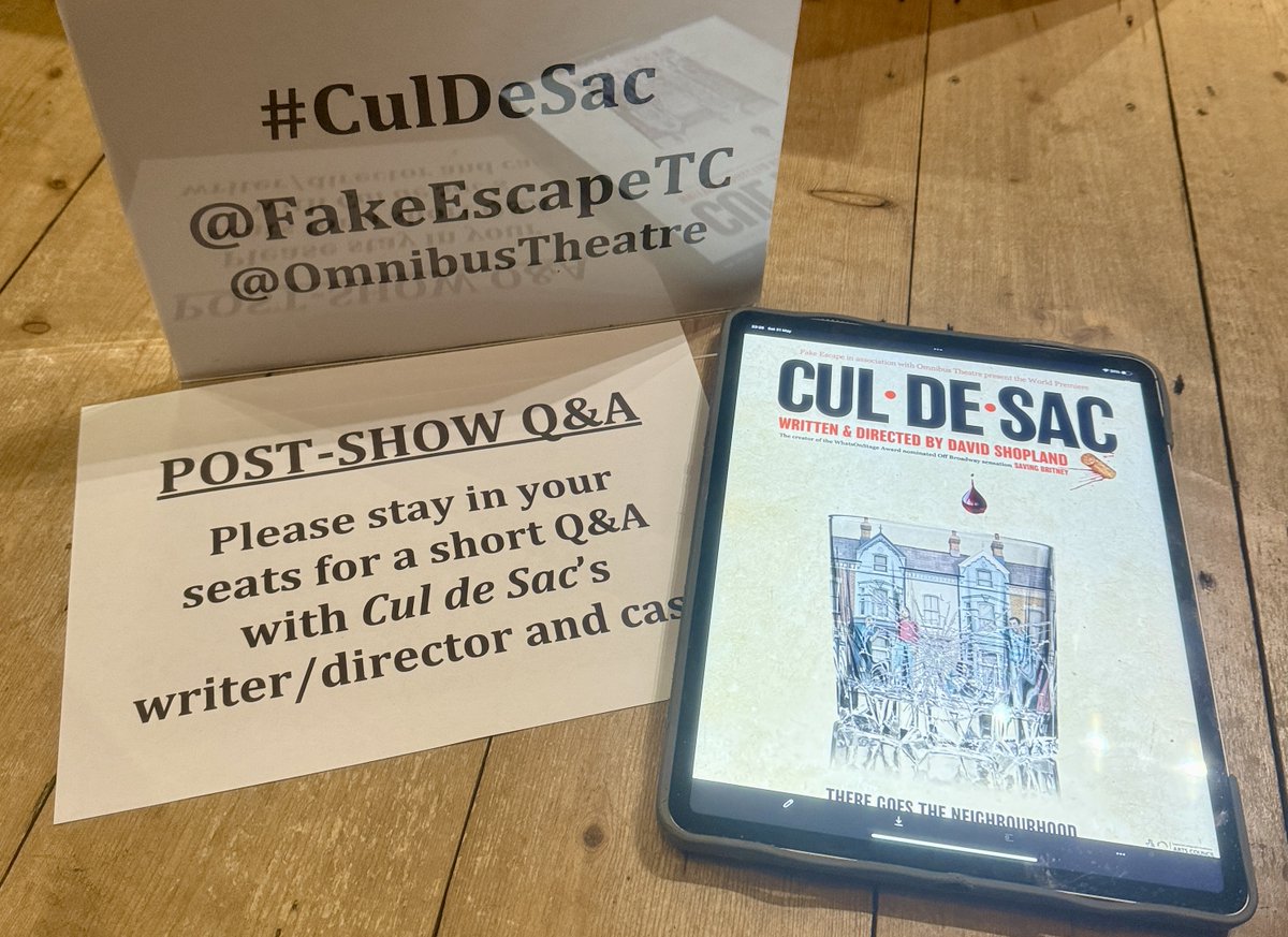 Follow me @terripaddock.bsky.social (@terripaddock) on Twitter photo Signs ready for today's Q&A to <a href="/FakeEscapeTC/">Fake Escape</a>'s
⭐️⭐️⭐️⭐️⭐️ #CuldeSac.
<a href="/davidshopland/">David Shopland</a> comedy drama examines the chaos behind closed doors in suburbia. Cultural identity, rising costs, the quite desperation of daily lives.
🍷 4pm at <a href="/OmnibusTheatre/">Omnibus Theatre</a>: terripaddock.com/events/cul-de-… Signs ready for today's Q&A to <a href="/FakeEscapeTC/">Fake Escape</a>'s
⭐️⭐️⭐️⭐️⭐️ #CuldeSac.
<a href="/davidshopland/">David Shopland</a> comedy drama examines the chaos behind closed doors in suburbia. Cultural identity, rising costs, the quite desperation of daily lives.
🍷 4pm at <a href="/OmnibusTheatre/">Omnibus Theatre</a>: terripaddock.com/events/cul-de-…