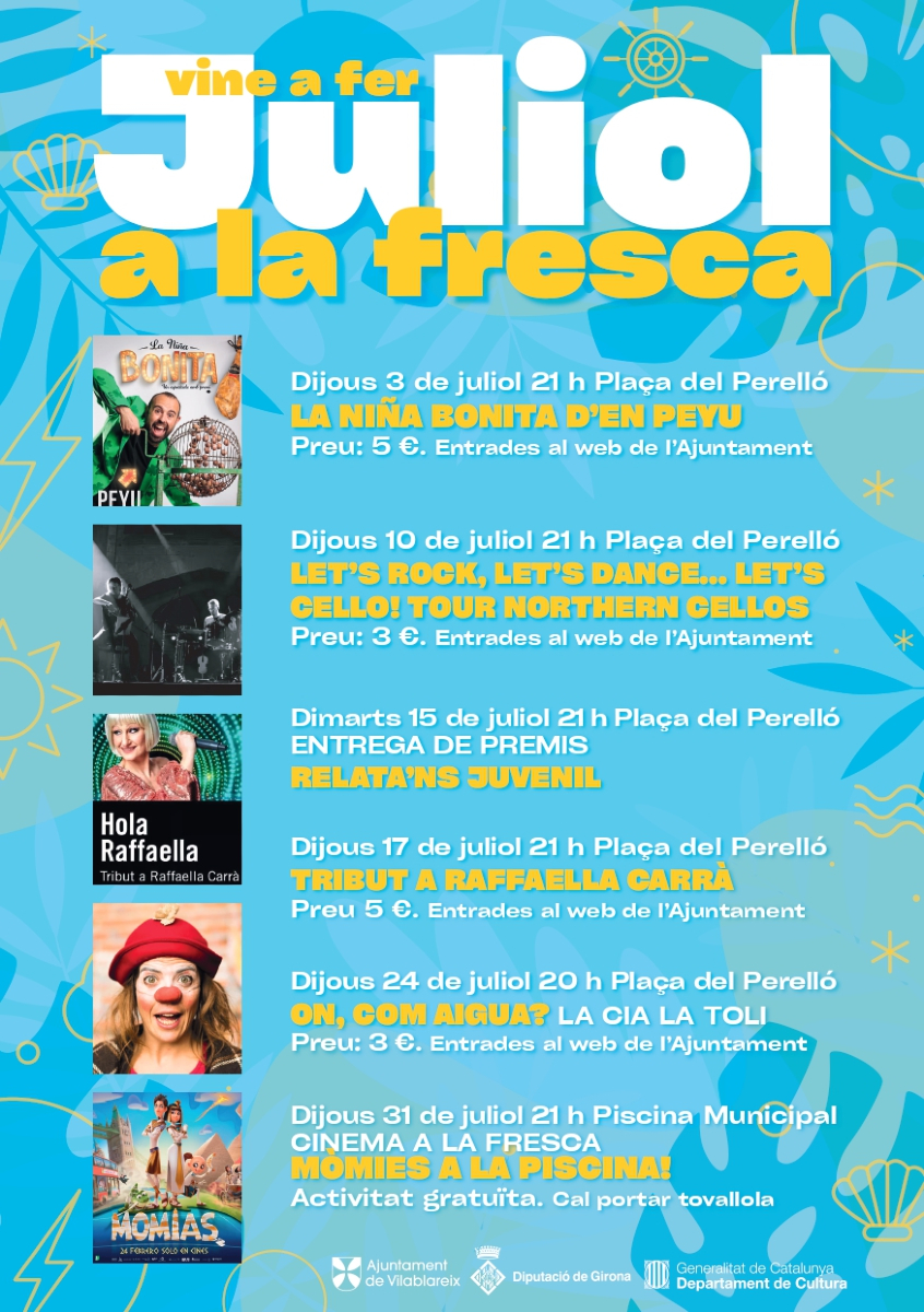 Vilablareix_cat's tweet photo. 🎭 Aquest estiu, la cultura i el bon ambient tornen a omplir #Vilablareix amb el Juliol a la fresca❗️

📲 Programació: https://t.co/PUKLSBcjOx
🎟️ Entrades: https://t.co/PhZzGdPvUA

Vine a gaudir de les nits d’estiu amb nosaltres! ✨

#JuliolALaFresca #Cultura https://t.co/hc0snAKelW