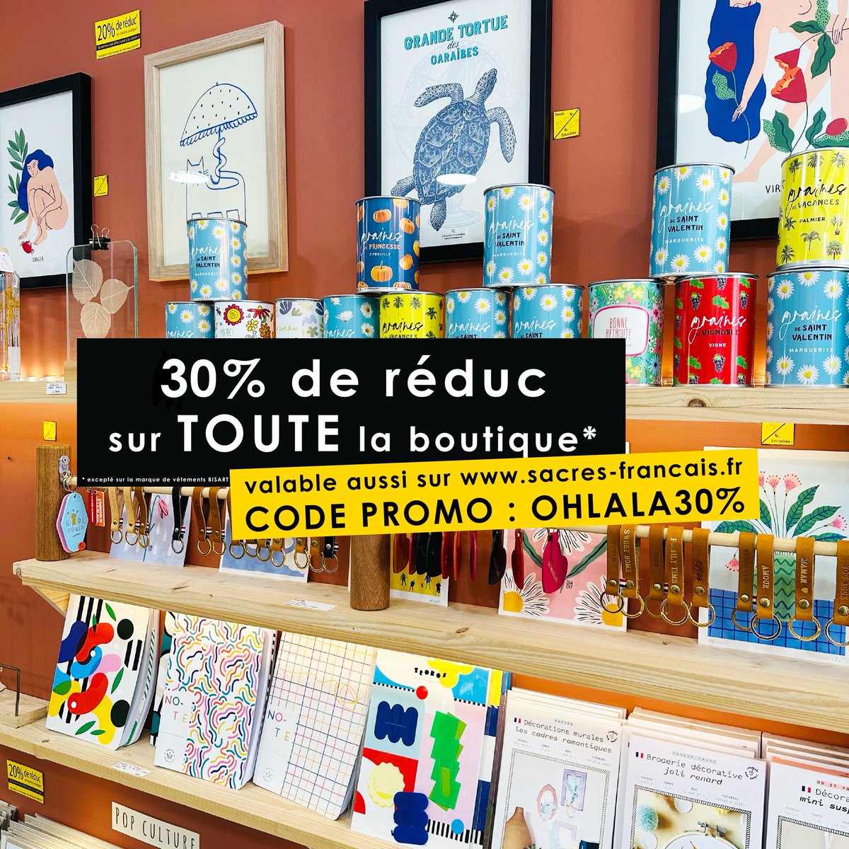 -30% sur toute la boutique 😍 au 17 rue des Carmes à Nantes comme sur notre site sacres-francais.fr avec le code promo « ohlala30% » 

On accélère le destockage 🙃
On ferme le 28 juin. Tic tac tic tac ! 😱

#madeinfrance #nantes #promo #sacrésfrançais
