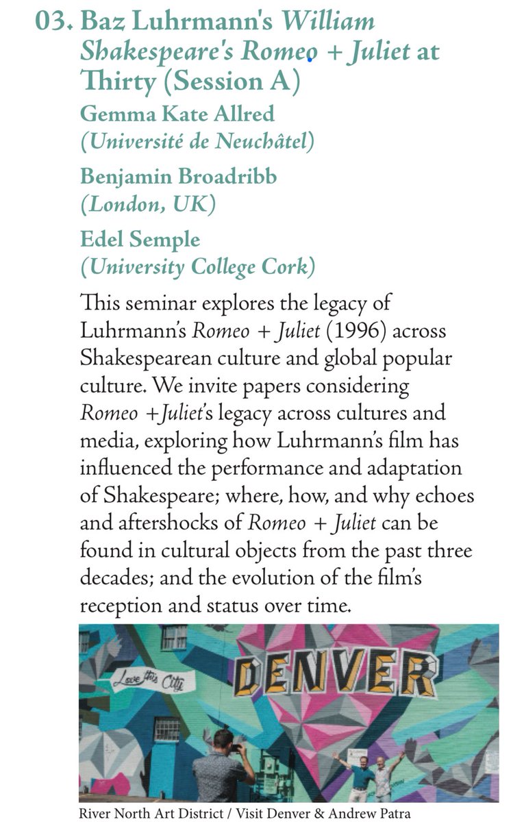 Gemma Allred (@gemmaallred) on Twitter photo Excited to be co-organising a seminar with <a href="/Ben_Broadribb/">@benbroadribb.bsky.social</a> and <a href="/shakesinireland/">ShakespeareinIreland</a> at the <a href="/SAAupdates/">Shakespeare Association of America</a> … join us in Denver to talk all things <a href="/bazluhrmann/">Baz Luhrmann</a> Romeo + Juliet… more excitingly we’ll be running our seminar twice - session A in person and session B online! Excited to be co-organising a seminar with <a href="/Ben_Broadribb/">@benbroadribb.bsky.social</a> and <a href="/shakesinireland/">ShakespeareinIreland</a> at the <a href="/SAAupdates/">Shakespeare Association of America</a> … join us in Denver to talk all things <a href="/bazluhrmann/">Baz Luhrmann</a> Romeo + Juliet… more excitingly we’ll be running our seminar twice - session A in person and session B online!