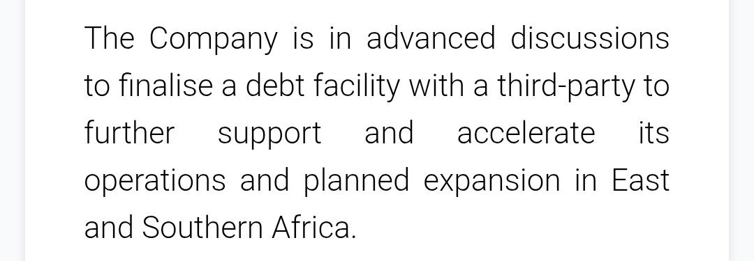 Addendum 

Something BIG

In advanced discussion for non dilutive debt funding 

Unlike most junior miners, <a href="/MarulaPlc/">Marula Mining | AQSE: MARU | #MARU, A2X: MAR |</a> will be in an excellent position to immediately service debt as production and revenue on 2 projects have commenced.  More to come

<a href="/JB_MiningAfrica/">Jason Brewer</a> #maru