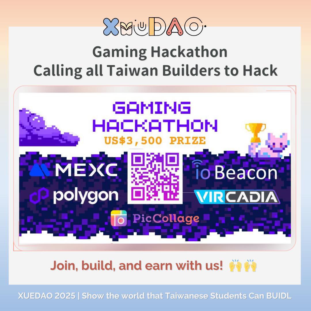 🎮 活動分享｜Polygon@Taipei Gaming Hackathon 黑客松：

🎟️ 票價：免費參加（需事先報名）
🗣️ 語言：中英雙語進行
🔗 報名連結：lu.ma/tds3kr98

– 與來自全球各地的頂尖工程師、創辦人及區塊鏈專家共創
– 由導師親自指導，從智能合約到前端設計全面實作
–