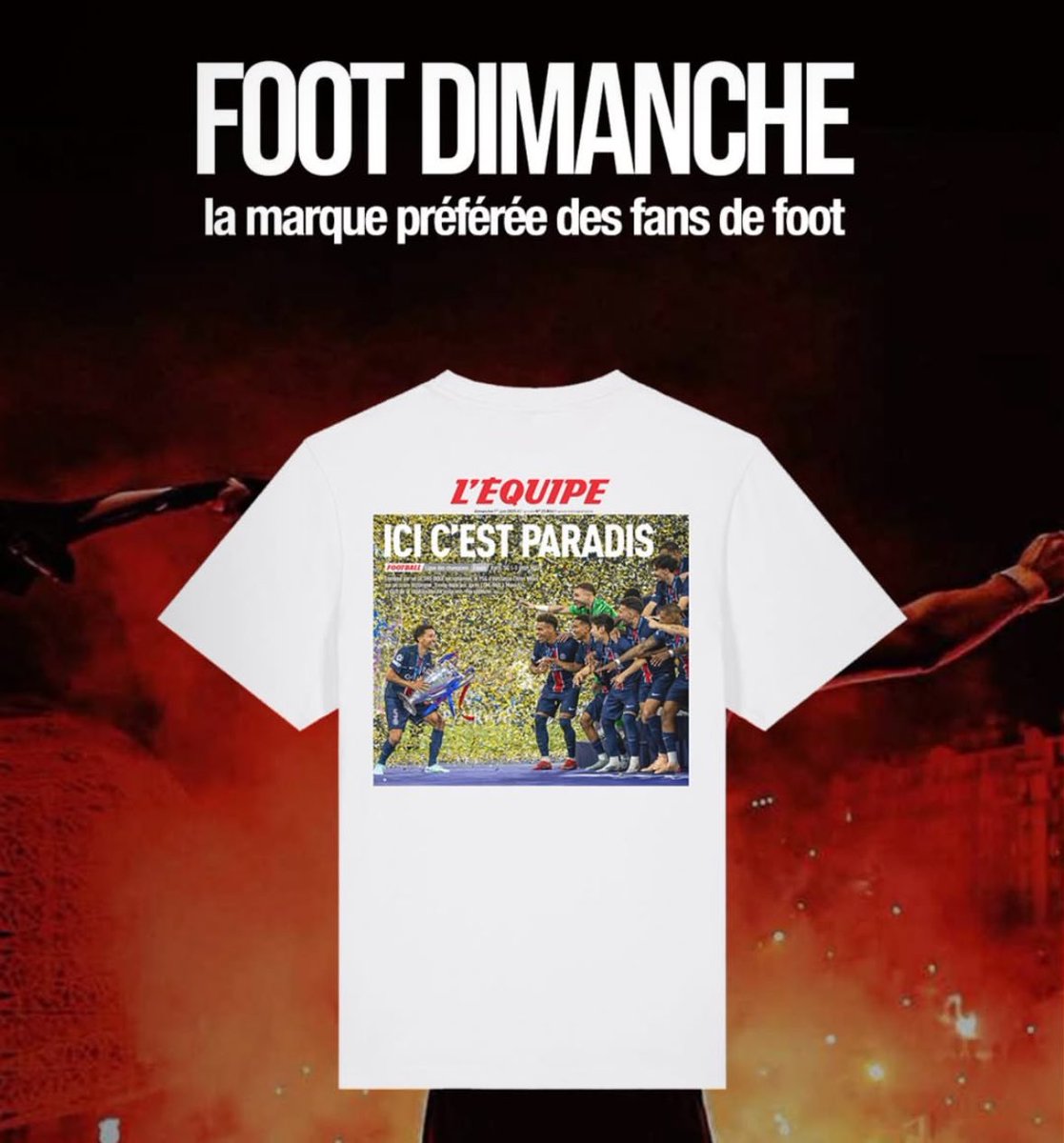 merylbisagni's tweet image. “Ici c’est paradis”

@lequipe x @footdimanche sortent le t-shirt du titre du PSG ⭐️

footdimanche.com/products/tee-s…