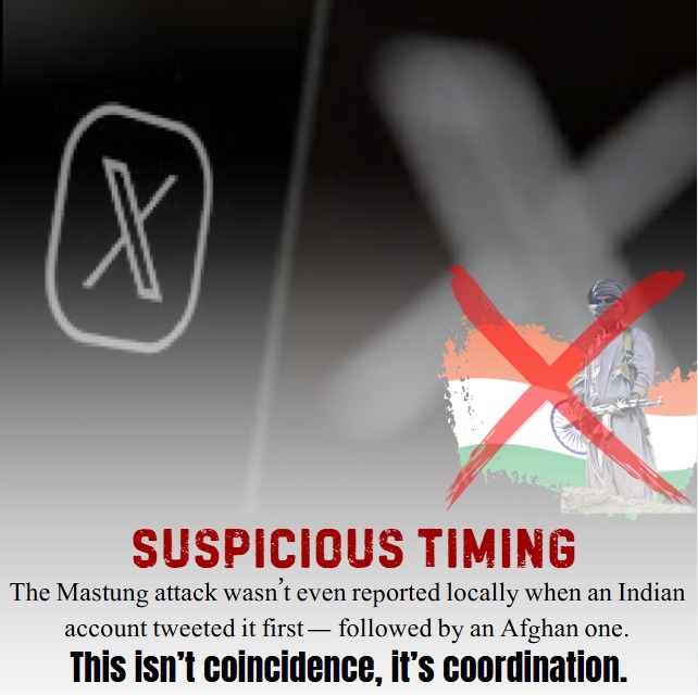 Rooh_a_Ishq's tweet image. Suspicious Timing!

The Mastung attack wasn’t even reported locally when an Indian account tweeted it first — followed by an Afghan one.
This isn’t coincidence, it’s coordination.

#IndiaExposed #DisinfoOps