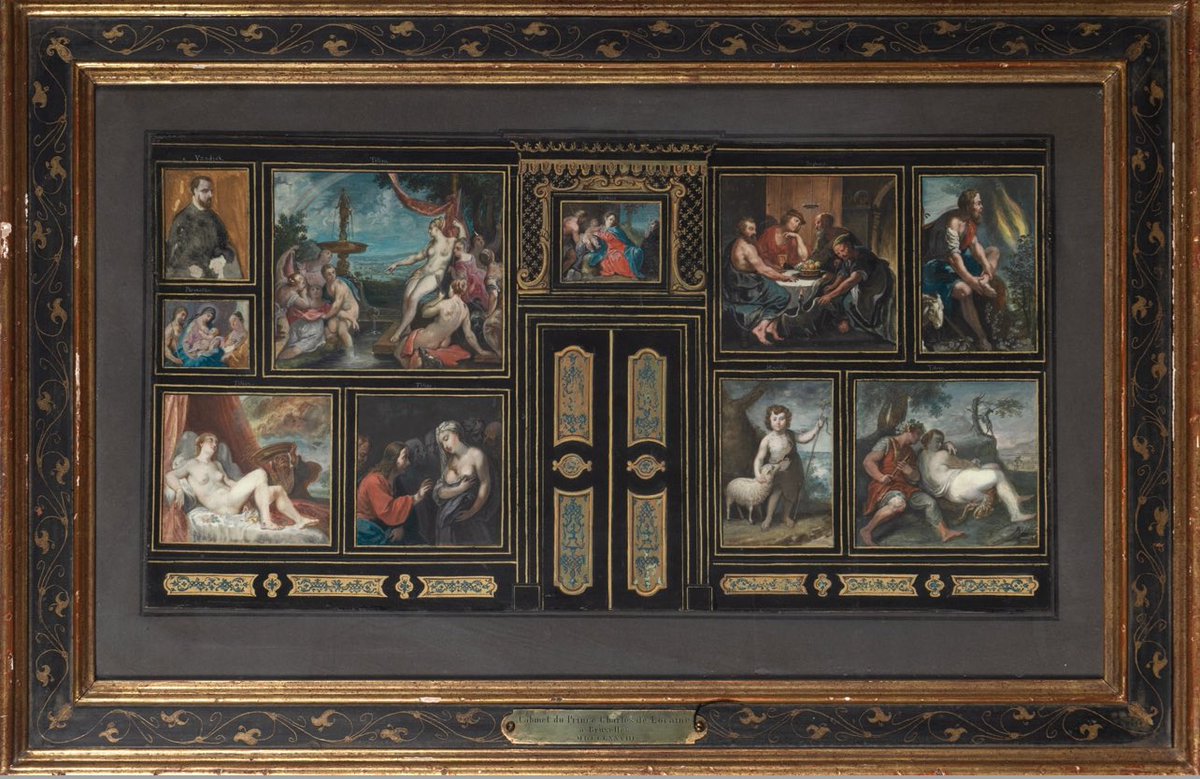 2/ They are described a depicting his collection inside his neoclassical Brussels palace (now part of Belgium’s Royal Library), the labels attached include many legendary Old Master names. 

But I couldn’t find a match linking all these works to him, or to each other, in 1778. 🧵