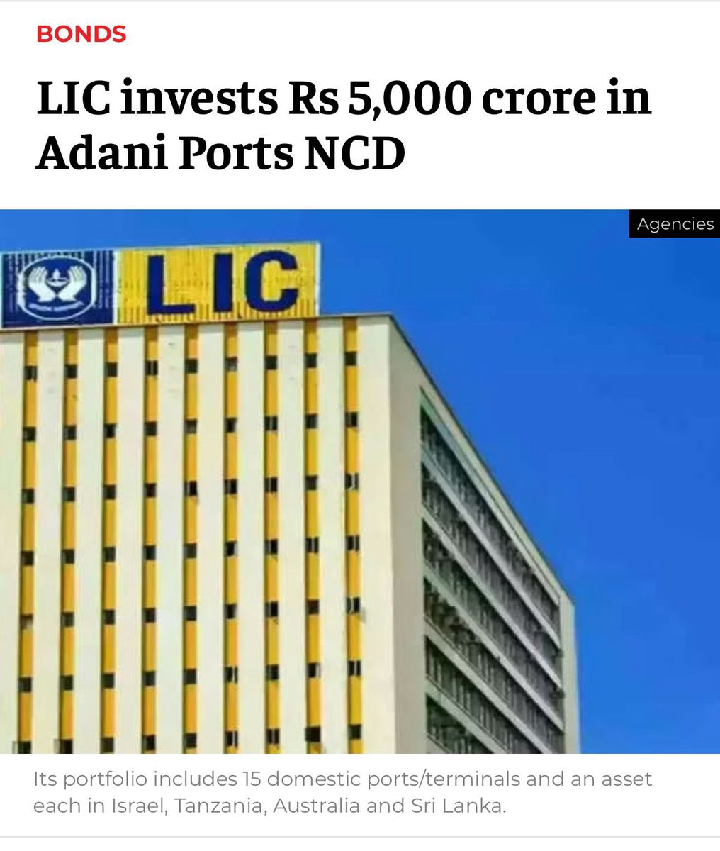 LIC buys bonds worth 5000 Cr, sole buyer of Adani Port’s Bond!! 

Wait &amp; watch how Modi will destroy LIC for his best friend!