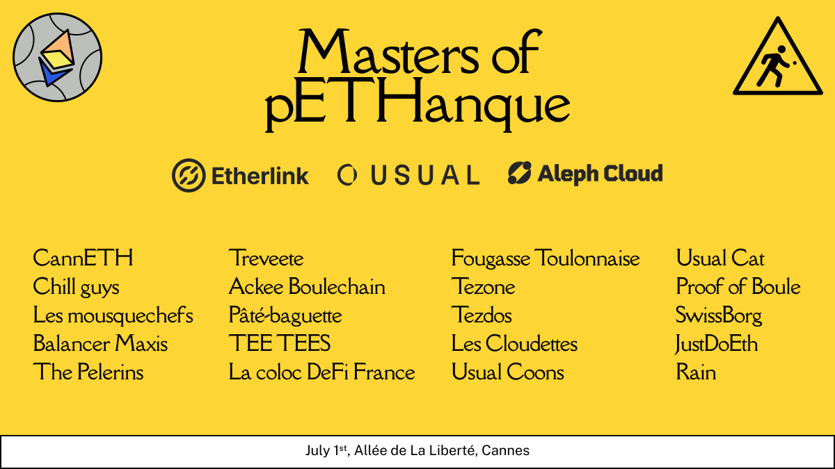 🔥 We’re beyond excited to reveal the full roster for the very first edition of Masters of pETHanque! 

20 teams. One champion. Who will take the crown? 🏆 

See you in Cannes next month to witness the showdown!