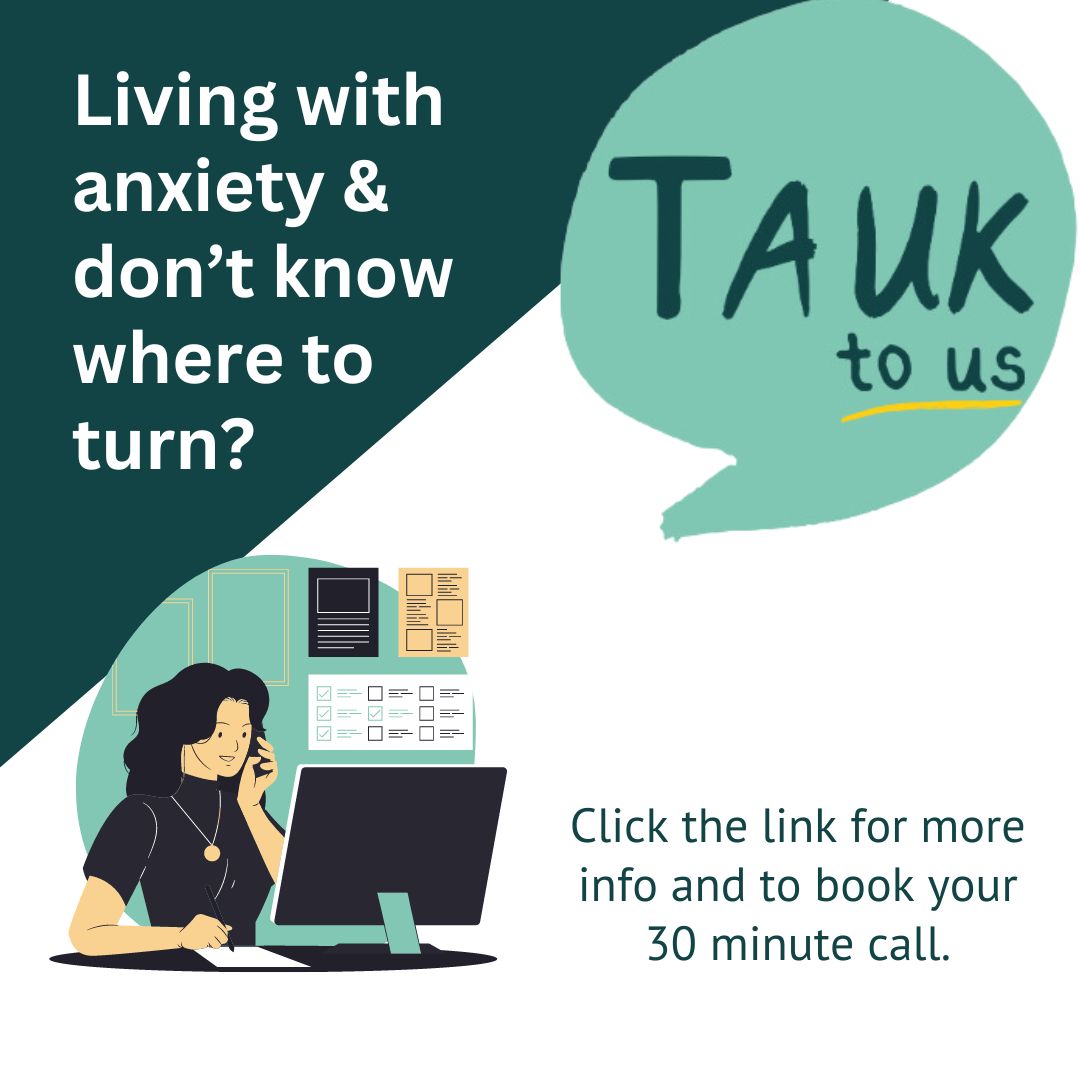 Feeling on edge and anxious?💜 We understand...
Our #TAUKtoUs service offers tailored 1-to-1 support to help you find clarity and feel more in control.
Book your 30-minute consultation today:
anxietyuk.org.uk/get-help/tauk-…

#AnxietySupport #AnxietyUK #FeelCalmer