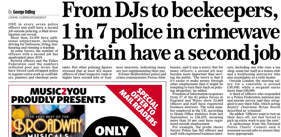 odlinggeorge's tweet image. EXCLUSIVE: More than 33,000 police officers and staff have second jobs including driving for Deliveroo, beekeeping, DJing and running a tea shop