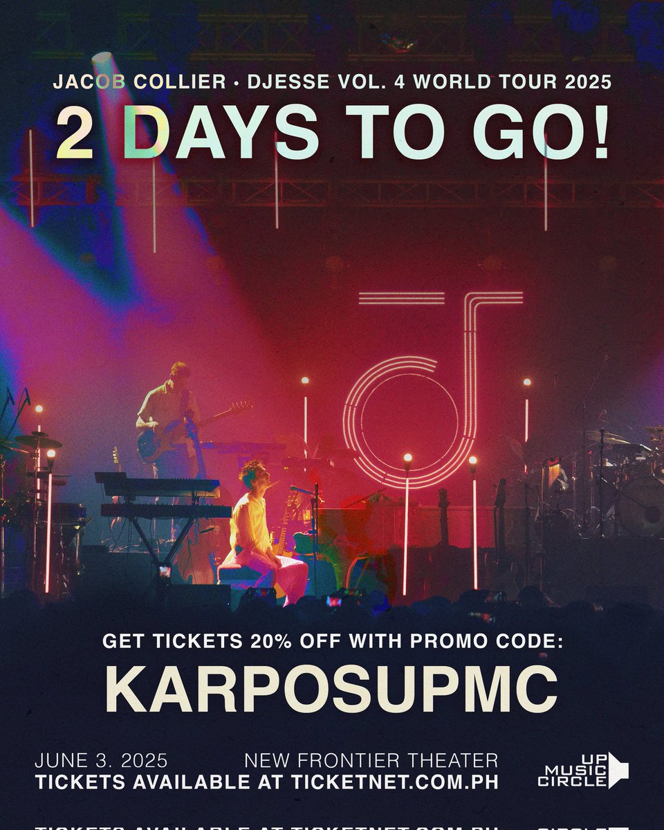 It's a beautiful Sunday evening 🌙

That means there's only 2 days left to GET 20% OFF on tickets with the code ✨ KARPOSUPMC ✨

🎹 Jacob Collier DJESSE WORLD TOUR 2025 🎹
June 3 @ New Frontier Theater
Presented by <a href="/karposmm/">KARPOS</a>