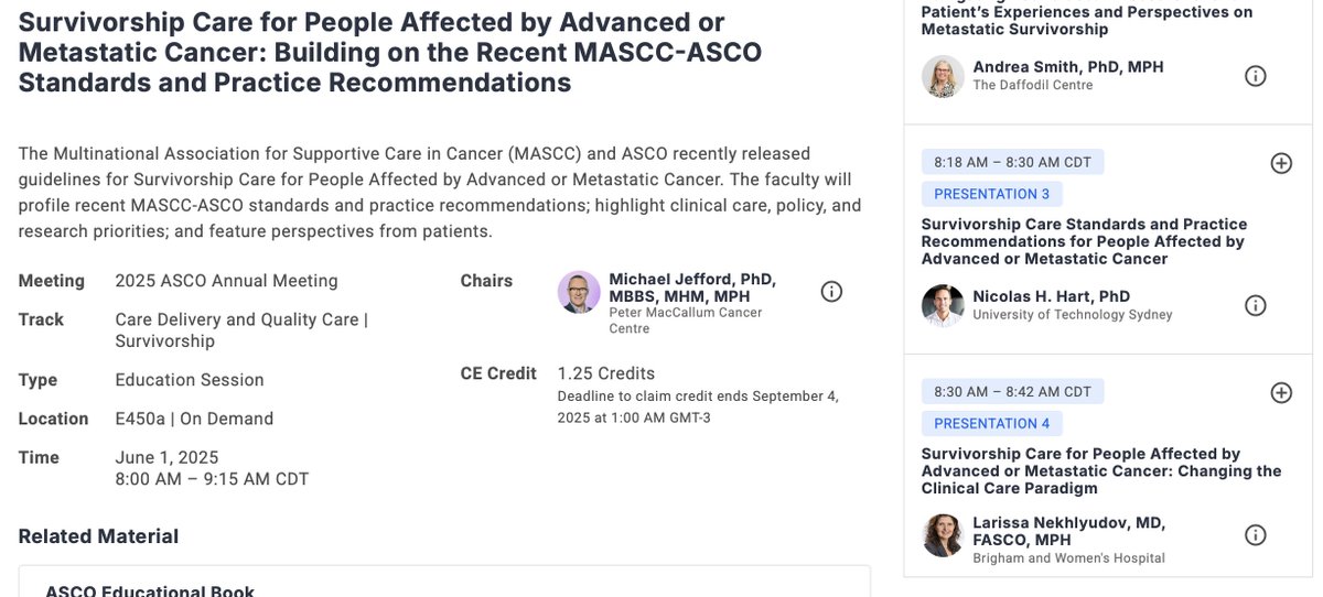Cristiane D Bergerot (@crisbergerot) on Twitter photo 🧠Survivorship isn’t just for early-stage cancer
Explore new <a href="/CancerCareMASCC/">MASCC</a> - <a href="/ASCO/">ASCO</a> standards for caring for those with advanced/metastatic disease—clinical, policy & patient perspectives included w <a href="/DrNicolasHart/">Nicolas Hart</a> <a href="/DrAndreaLSmith/">Dr Andrea Smith</a> <a href="/DrN_CancerPCP/">Larissa Nekhlyudov</a> #MJefford #ASCO25 🧠Survivorship isn’t just for early-stage cancer
Explore new <a href="/CancerCareMASCC/">MASCC</a> - <a href="/ASCO/">ASCO</a> standards for caring for those with advanced/metastatic disease—clinical, policy & patient perspectives included w <a href="/DrNicolasHart/">Nicolas Hart</a> <a href="/DrAndreaLSmith/">Dr Andrea Smith</a> <a href="/DrN_CancerPCP/">Larissa Nekhlyudov</a> #MJefford #ASCO25
