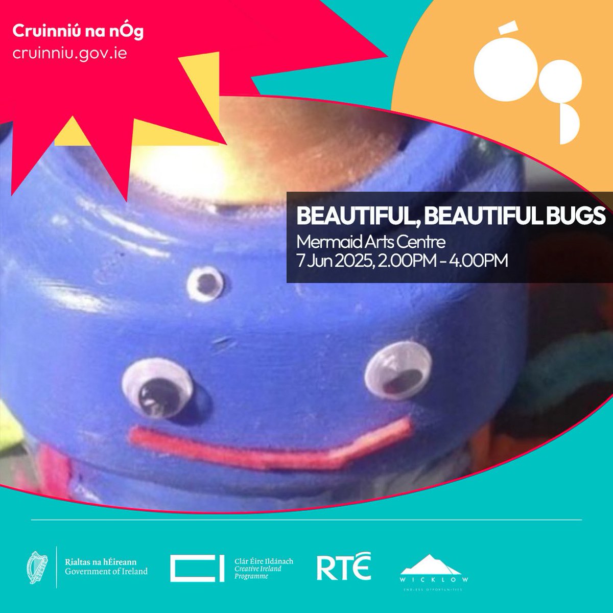 artsoffice's tweet image. Beautiful, Beautiful Bugs at Mermaid Arts Centre, Bray - Sat, June 7th | 2–4PM ✨

Join Paul Timoney for a FREE, drop-in bug making workshop with recycled materials! 🐛
All ages welcome ✨
cruinniu.gov.ie/events/locatio…
#CruinniuNaNog #BrayEvents #Cruinniu2025 #CreativeKids
