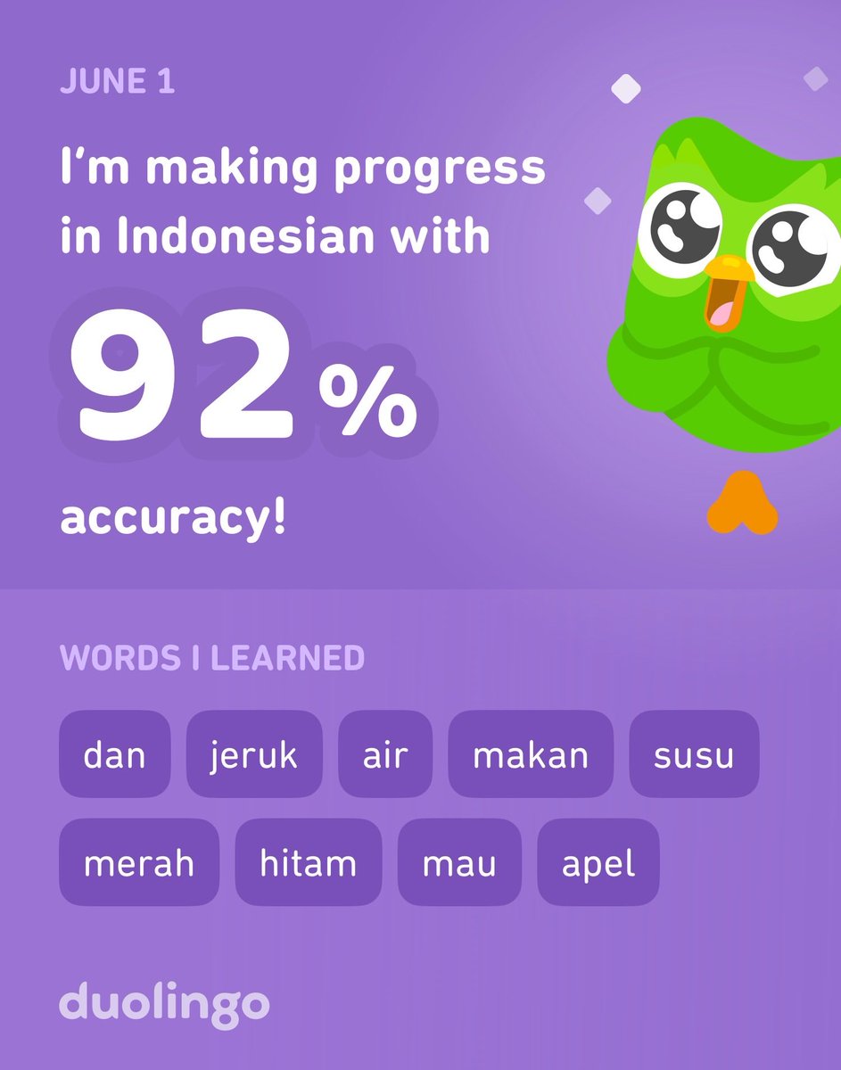 AleTaureau's tweet photo. I’m learning Indonesian on Duolingo! It’s free, fun, and effective. https://t.co/vf5aj4EwsI