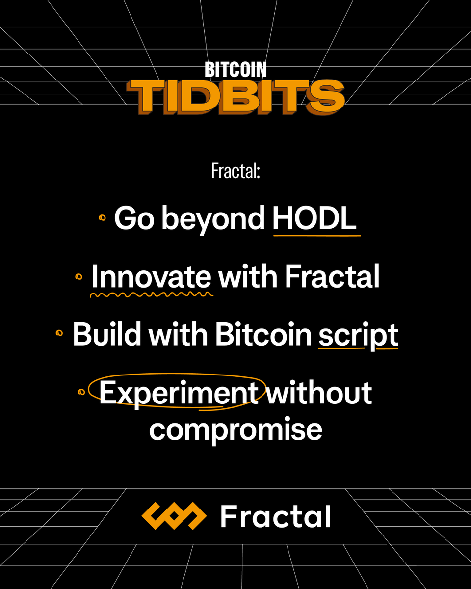 HODL ➡️  BUIDL 
🟠 Build 
🟠 Transact 
🟠 Experiment

Join an ecosystem that supports Bitcoin beyond being a store of value.

fractalbitcoin.io/build