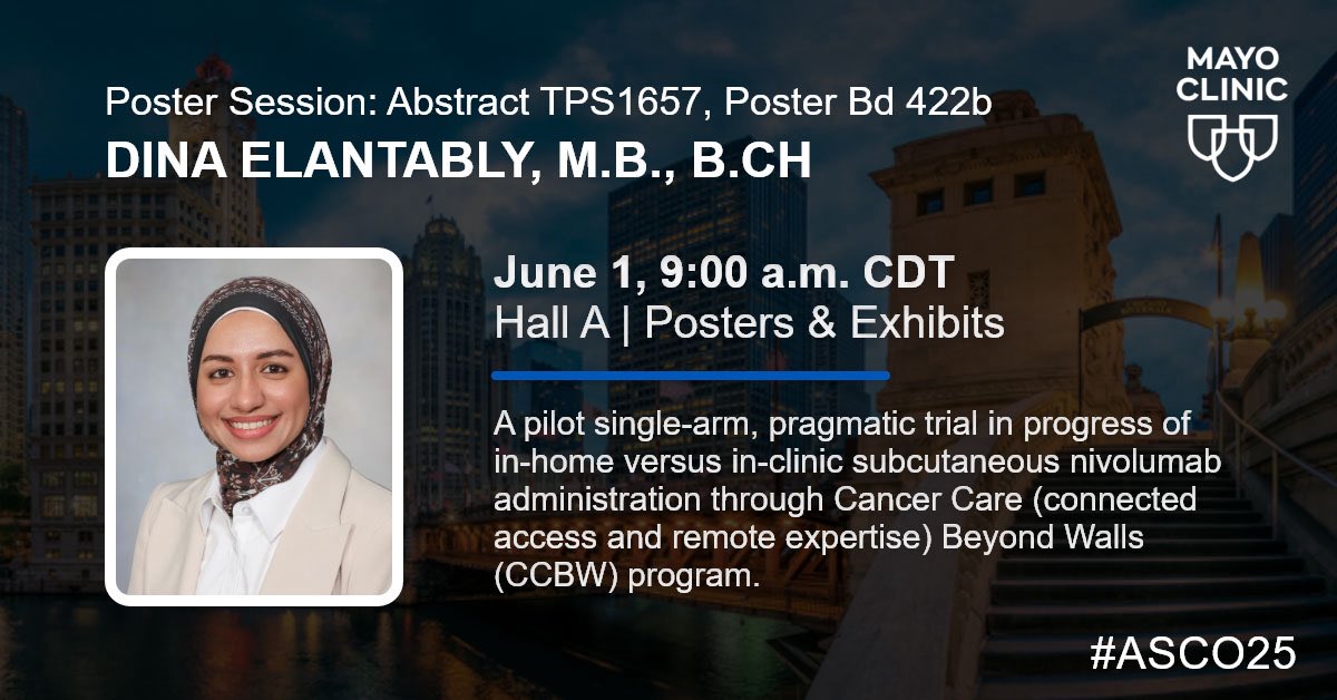 Mayo Clinic Comprehensive Cancer Center (@mayocancercare) on Twitter photo "Care Delivery/Models of Care," featuring a poster presentation by <a href="/DinaElantably/">Dina Elantably, MD, MS</a>.
Details: meetings.asco.org/2025-asco-annu… "Care Delivery/Models of Care," featuring a poster presentation by <a href="/DinaElantably/">Dina Elantably, MD, MS</a>.
Details: meetings.asco.org/2025-asco-annu…