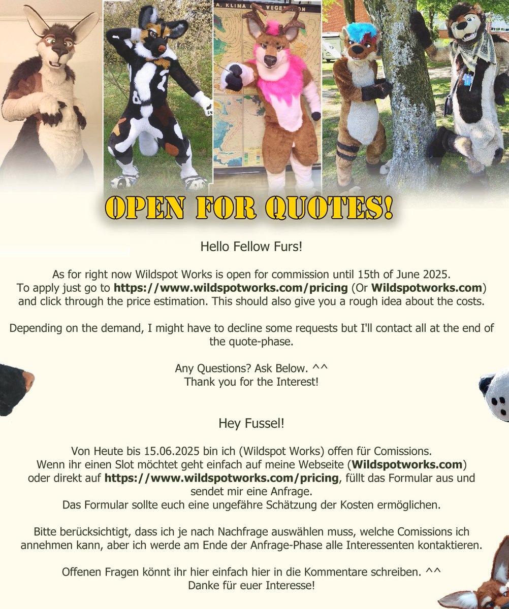 Here we go. :3

To Everyone who already submitted the form ~ Damn you people are fast. xD Thank you! ^^ As written I'll answer all of them eventually.
Convience Link: wildspotworks.com