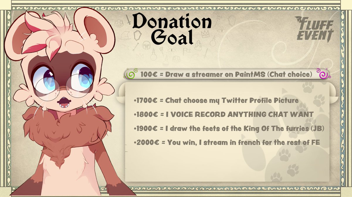Luiroï 🍂 (@luirois) on Twitter photo LAST STREAM OF THE FLUFF EVENT FOR THE FERRET!!!
WE START IN 3 HOURS! 
WE ARE SO NEAR TO THE 2000€ GUYS, THANK SO MUCH!
FOR THE CHARITY!!! 🎵💓✨ LAST STREAM OF THE FLUFF EVENT FOR THE FERRET!!!
WE START IN 3 HOURS! 
WE ARE SO NEAR TO THE 2000€ GUYS, THANK SO MUCH!
FOR THE CHARITY!!! 🎵💓✨