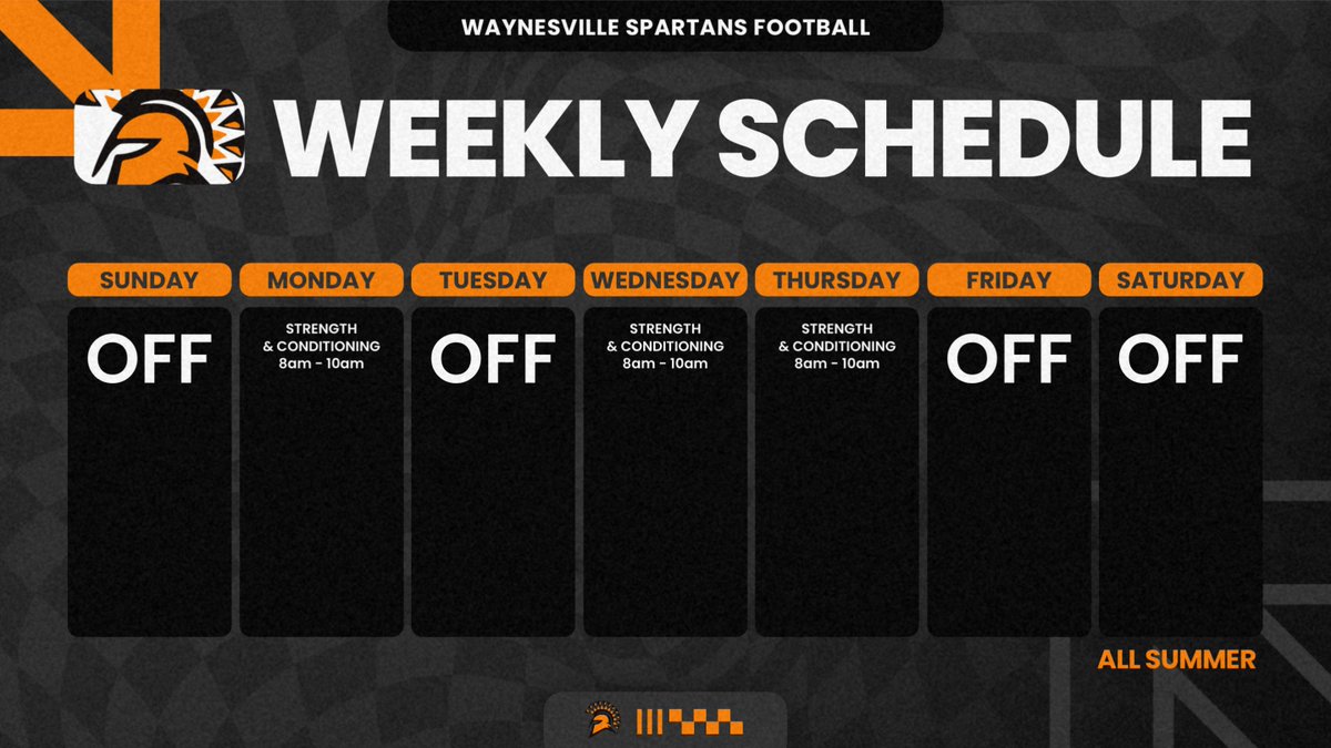 For anyone interested in playing football next year, this is our weekly schedule during summer. If you would like more information, please reach out and we can answer any of your questions.