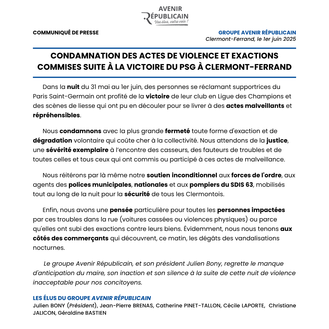 [Communiqué de presse]
📃Cette nuit, des pseudo-supporters du PSG ont profité de la victoire de leur club pour se livrer à des actes de malveillance. Nous les condamnons fermement. Nous pensons aux forces de l'ordre mobilisées et aux personnes/commerces impactés. Notre réaction.