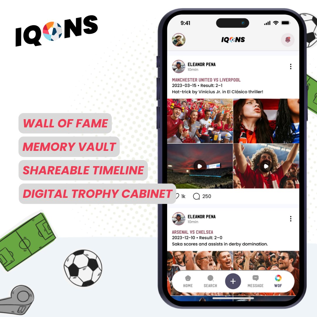 iqons_app's tweet photo. IQONS Wall of Fame is everything you need!  
🏅 Trophy Wall |  
⚽️ Show colours |  
🔝 Level up |  
📷 Save moments  

#IQONS #footballcommunity #footballapp #fanculture #footballtime #footballlove #SportsTech #ComingSoon #FootballFans https://t.co/0cEdpNQd62