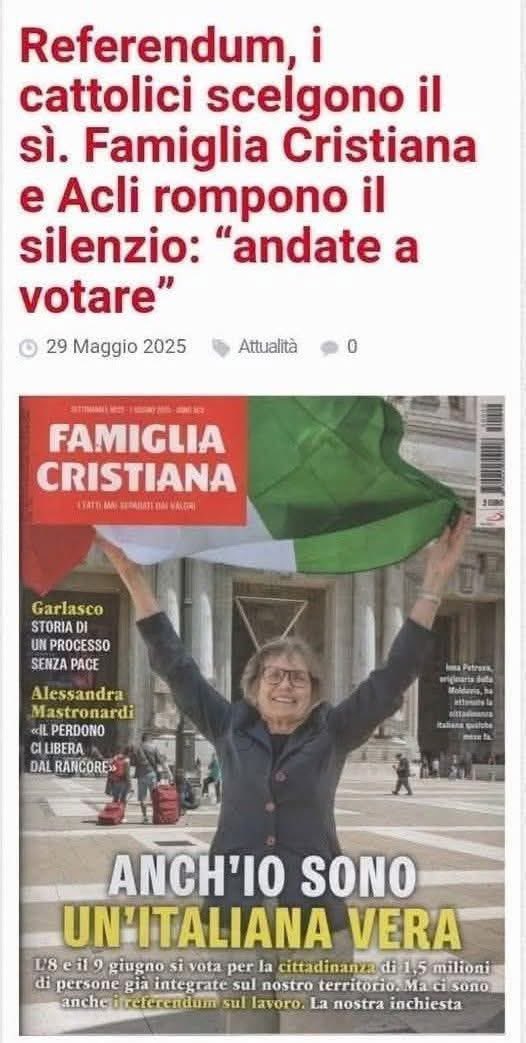 Anche Famiglia Cristina e Acli invitano a votare per i referendum.