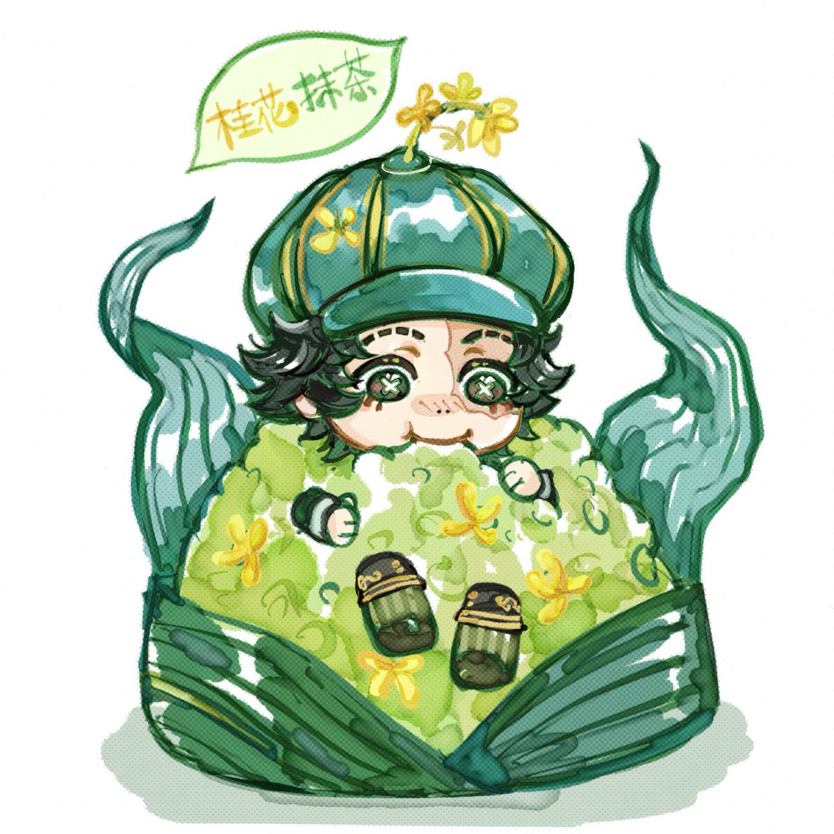viclanling's tweet photo. 给端午节粽子盲盒活动画的一只小诗人粽子，桂花抹茶味的 https://t.co/2pjgJAwnM3