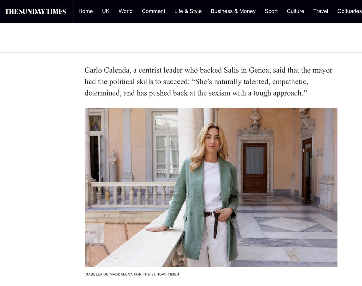 ⁦<a href="/CarloCalenda/">Carlo Calenda</a>⁩ Today’s Sunday Times from London. ⁦<a href="/GranoSSalis/">Silvia Salis</a>⁩