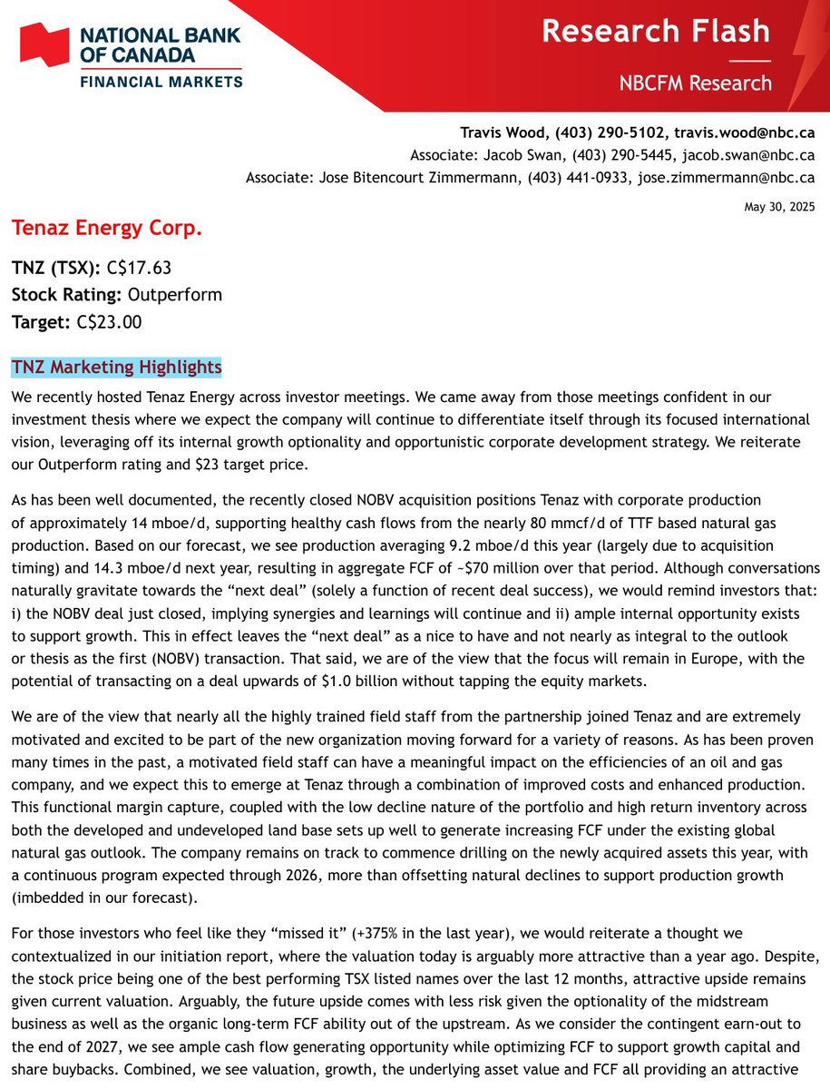 Manudonuts1's tweet image. “That said, we are of the view that the focus will remain in Europe, with the potential of transacting on a deal upwards of $1.0 billion without tapping the equity markets.”

$TNZ.TO @TenazEnergy