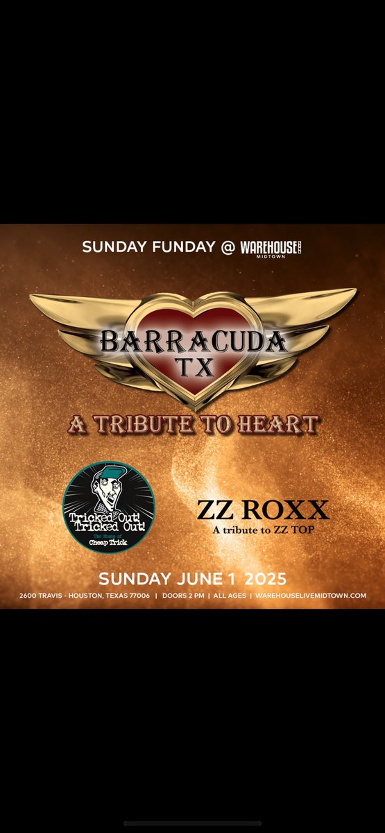 Blackhorse Entertainment (@blackhorselimo1) on Twitter photo FREE SHOW TODAY
It’s Sunday Funday <a href="/WHLMidtown/">Warehouse Live Midtown</a> with tributes to Heart, Cheap Trick, ZZ Top. Grab your FREE TICKETS while they last at warehouselivemidtown.com 🤘🤘🤘 FREE SHOW TODAY
It’s Sunday Funday <a href="/WHLMidtown/">Warehouse Live Midtown</a> with tributes to Heart, Cheap Trick, ZZ Top. Grab your FREE TICKETS while they last at warehouselivemidtown.com 🤘🤘🤘