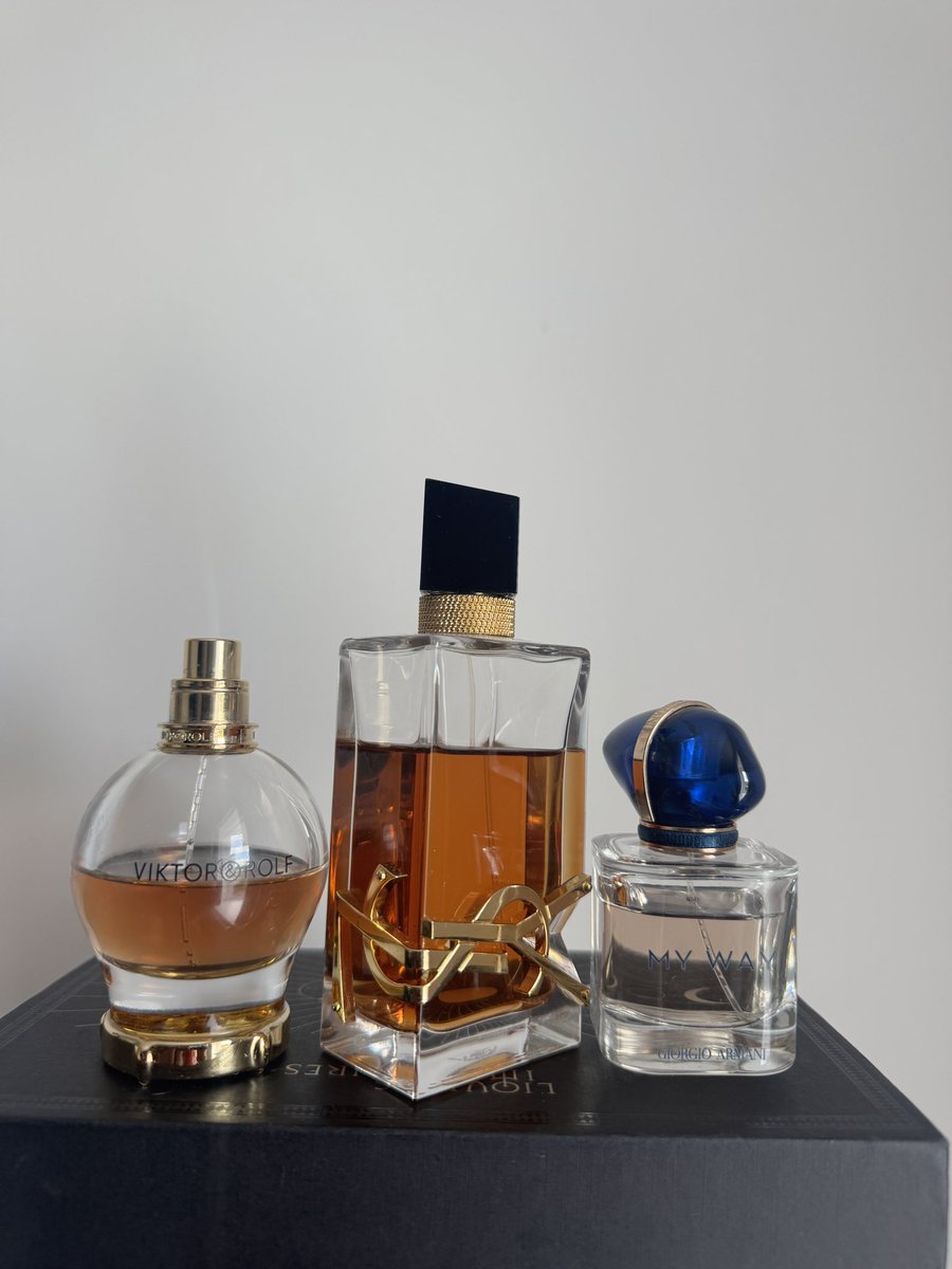Good fortune by victor &amp; rolf x libre intense by Ysl x my way by Giorgio Armani . 
Affirming Good fortune has liberated me and illuminates my way . Happy new month my lovelies!
