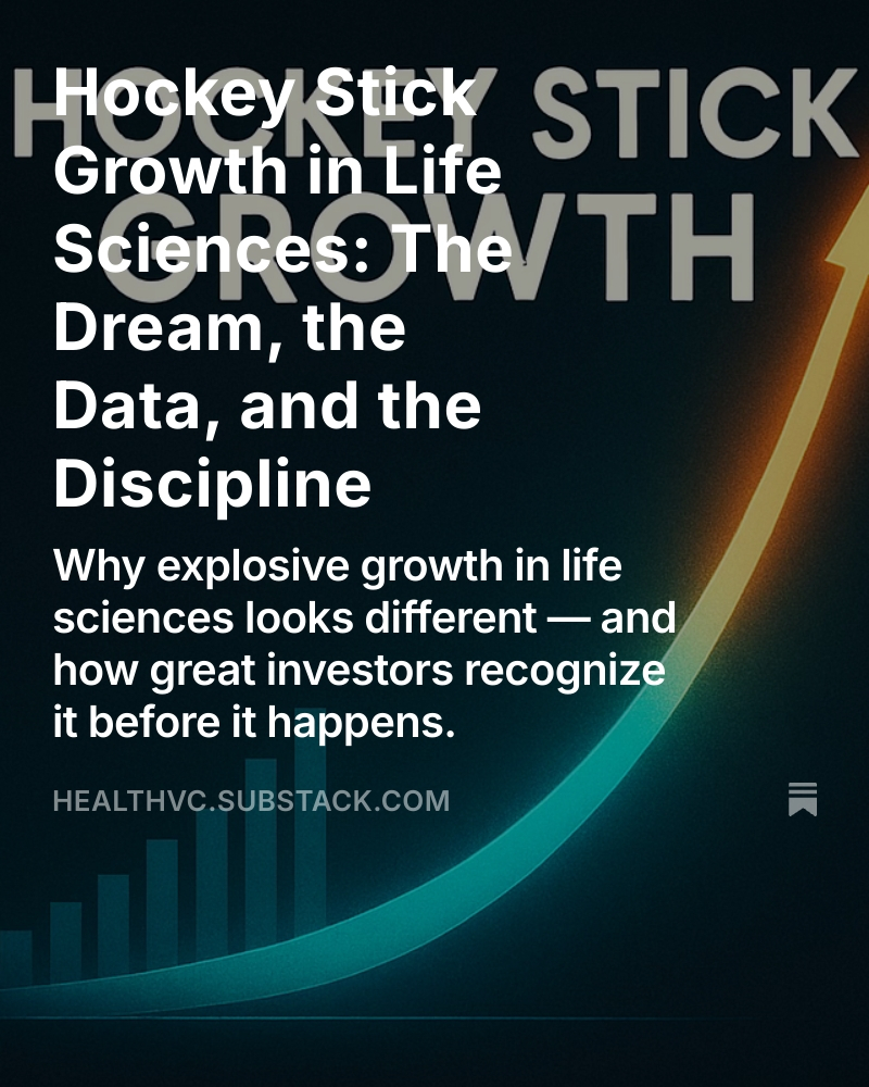 What does hockey stick growth really look like in life sciences?
Hint: It’s not your typical SaaS curve.
In this week’s HealthVC newsletter, I unpack the signals, triggers, and pitfalls we watch for as early-stage investors.