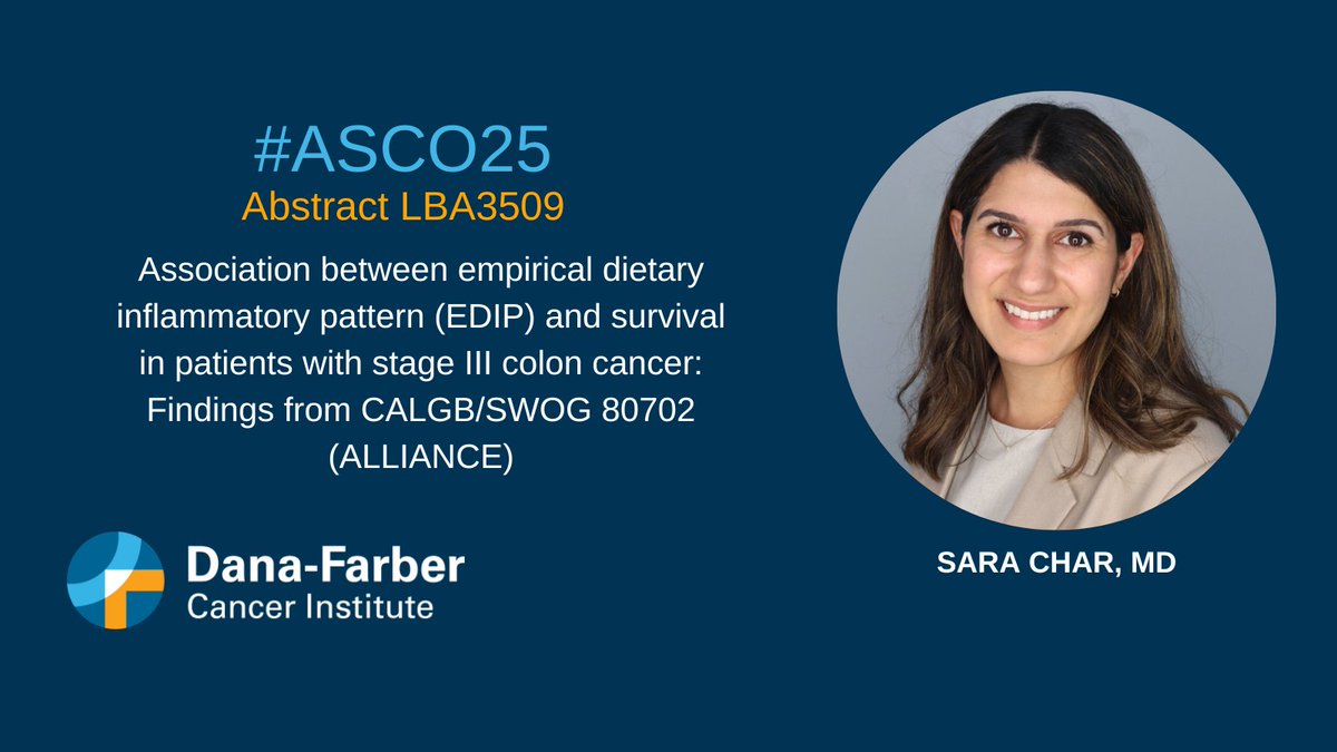 Dana-Farber News (@danafarbernews) on Twitter photo Don’t miss research at #ASCO25: This study presented by <a href="/DanaFarber/">Dana-Farber</a> later today looks at colon cancer and diet, suggesting diet may influence cancer outcomes after diagnosis and treatment.
Press release here: bit.ly/3FobT0z Don’t miss research at #ASCO25: This study presented by <a href="/DanaFarber/">Dana-Farber</a> later today looks at colon cancer and diet, suggesting diet may influence cancer outcomes after diagnosis and treatment.
Press release here: bit.ly/3FobT0z