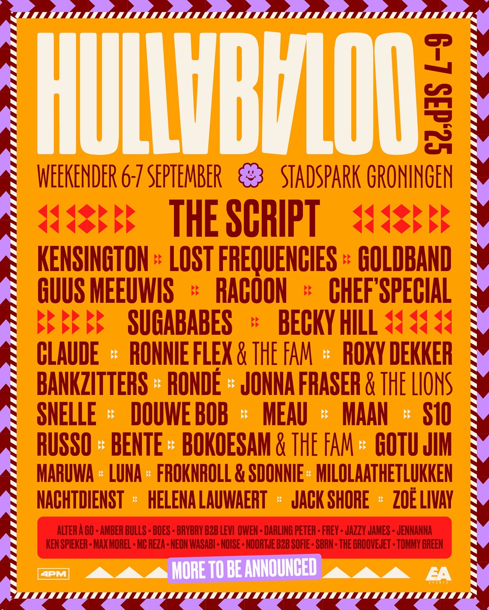LINE-UP UPDATE! Our line-up for Hullabaloo Festival just got a golden Dutch touch. 🥹✨ With Racoon, Guus Meeuwis, Snelle, and Zoë Livay joining the bill, it’s shaping up to be a magical weekend full of unforgettable moments. We can’t wait to see all these artists live. 🩷