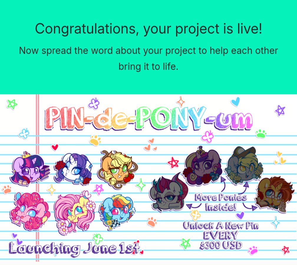 ⭐🗒️ We’re LIVE! 🗒️❤️

Every $300 raised = a spin on the wheel to unlock a new pon. Campaign runs through the end of June!🏳️‍🌈

If you can’t pledge, a simple share means the world 💖🙏 Let’s unlock as many pony as possible together! 🐴

kickstarter.com/projects/missm…