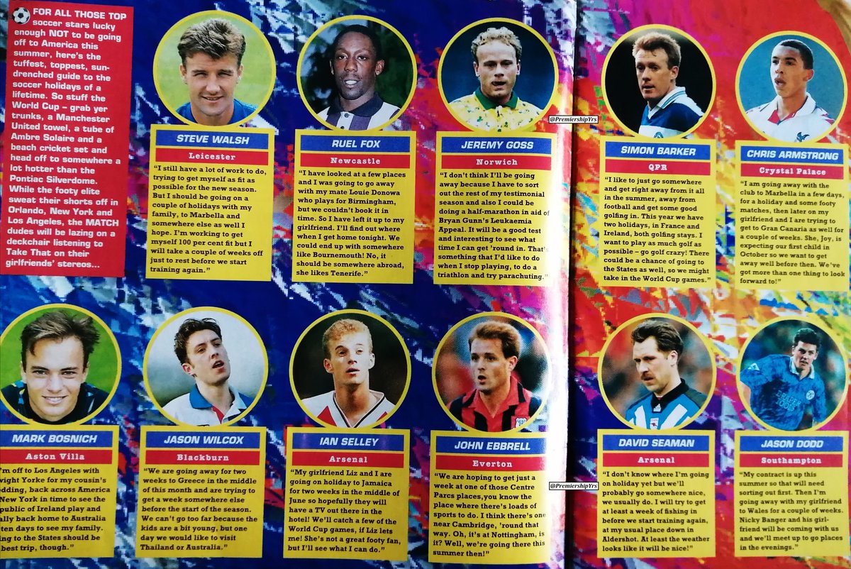 Summer time. Finally, some time off to take a break from the stress of being a Premiership footballer.

In the summer of 1994, <a href="/matchmagazine/">MATCH Magazine</a> asked some Prem stars (who weren't involved in the World Cup) where they were headed on holiday.

And now I'm sharing this with you all 👍