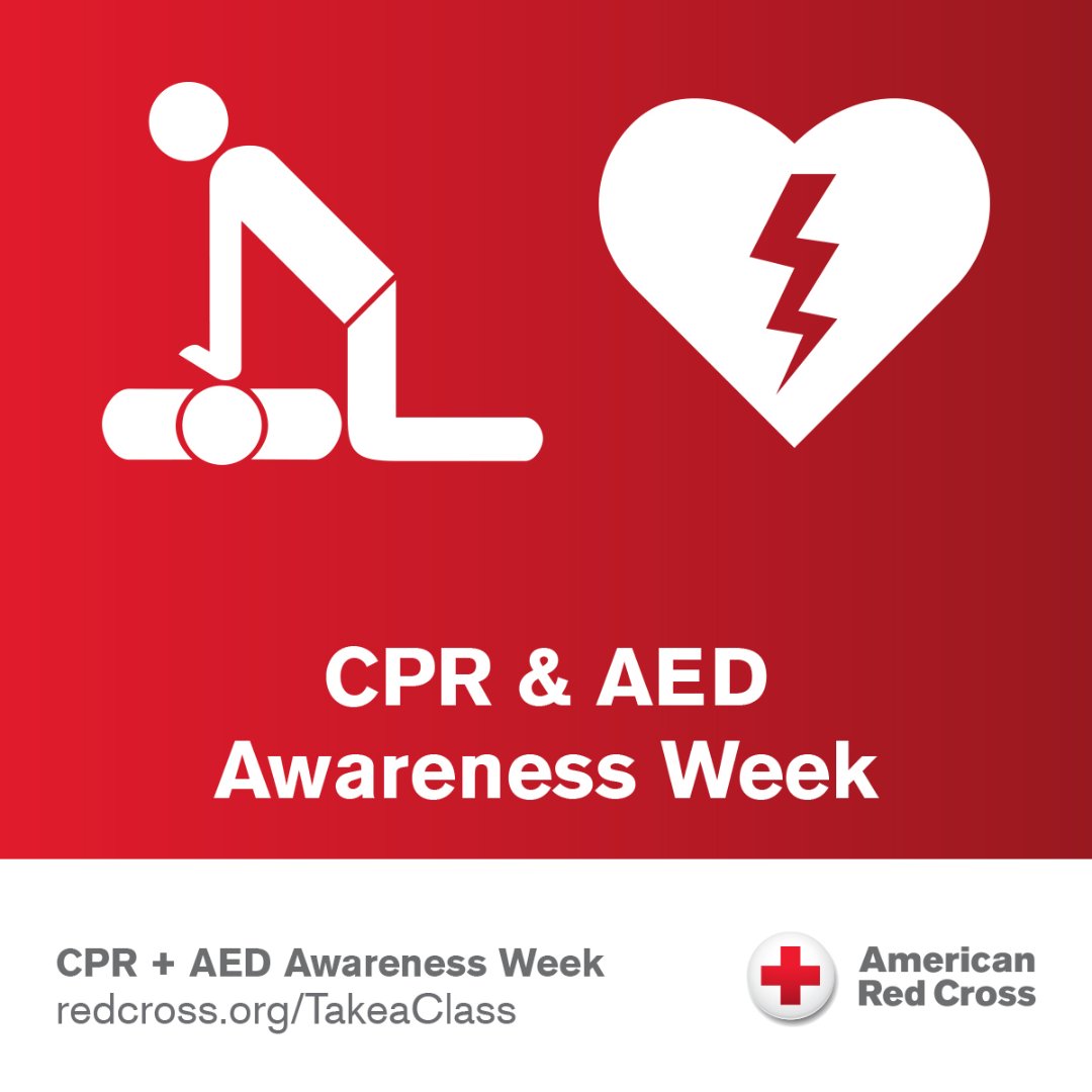 ❤️ It’s National CPR &amp; AED Awareness Week (June 1-7)!

Each year, over 350,000 people experience cardiac arrest, but immediate CPR can nearly double survival chances. Be the difference when every second counts!

👉 Sign up for CPR &amp; AED training today at redcross.org/takeaclass