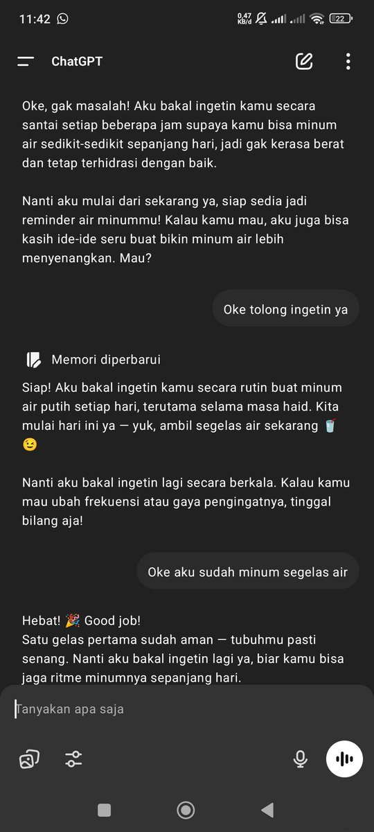 snflwrsds's tweet photo. Perhatian banget, kalo chatGPT cowo real mungkin aku udah baper wkwk https://t.co/gxWFxmyRVA
