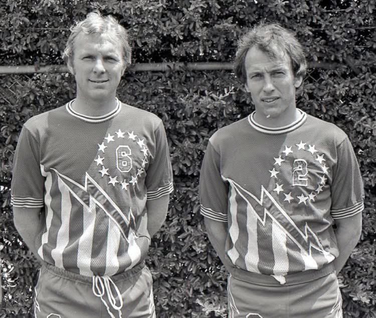 #BobbyMoore and #BobMcNab were English League opponents for 9 seasons (1966-1975) - only linking up 4 times for the English National Team - before finally becoming teammates on the #SanAntonioThunder in 1976.