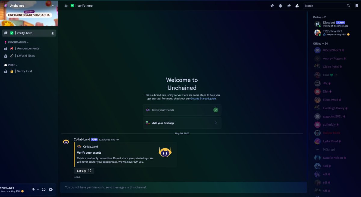 UnchainedOnSui's tweet image. Looks like someone made a fake discord using our Unchained server.
We have reported it to Discord 🫡
Our link is ↙️
discord.com/invite/unchain…