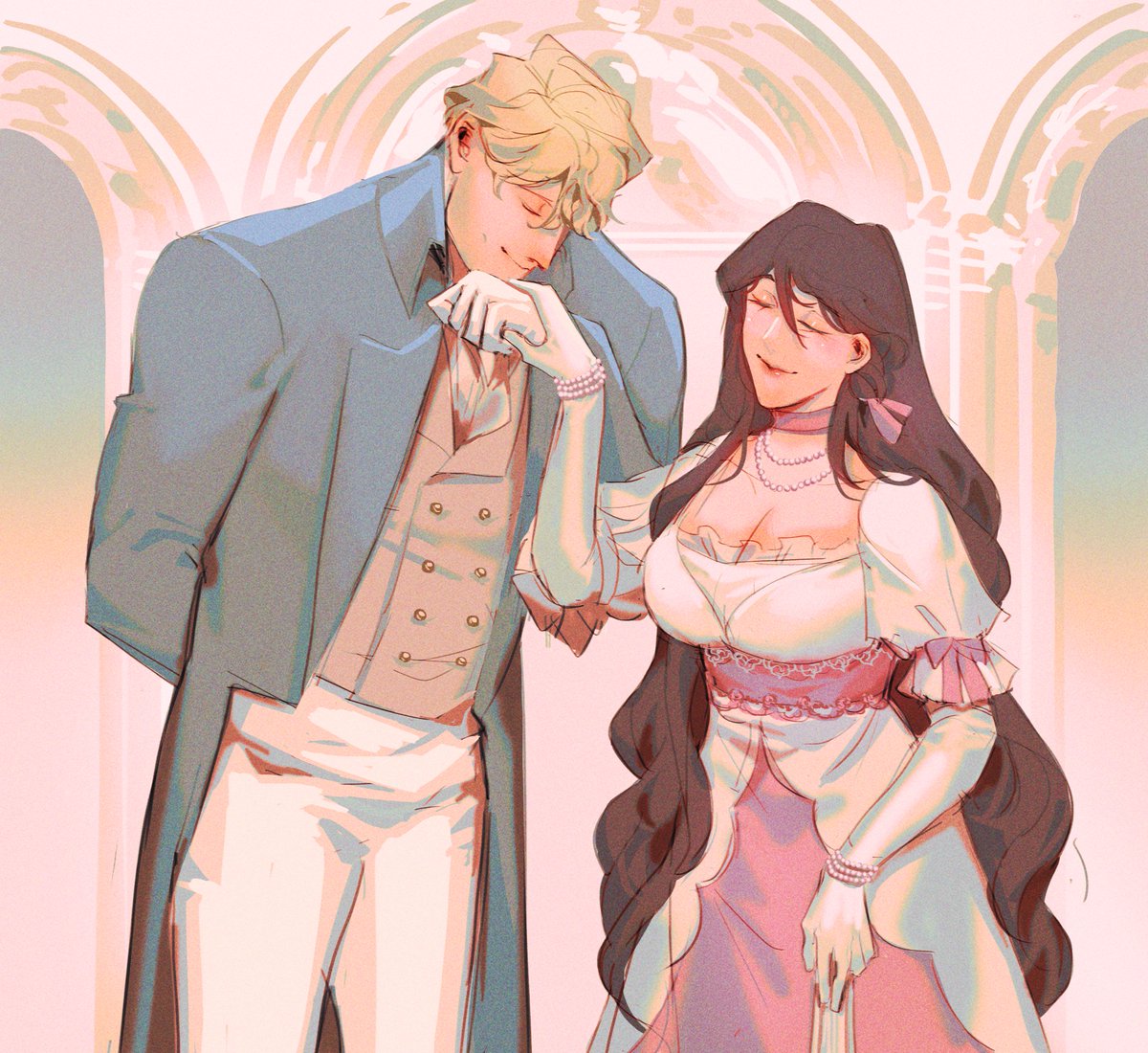PIL_Theodore's tweet photo. #BURRELSBALLPILss2 @PIL_Alysia 

Once again, they met. He crossed the floor as though drawn to her by some thread of nature itself. Upon reaching her side, beyond the notice of other guests. Taking her delicate hand.

"You are quite radiant this evening, my lady." https://t.co/8wuqN1CsGm