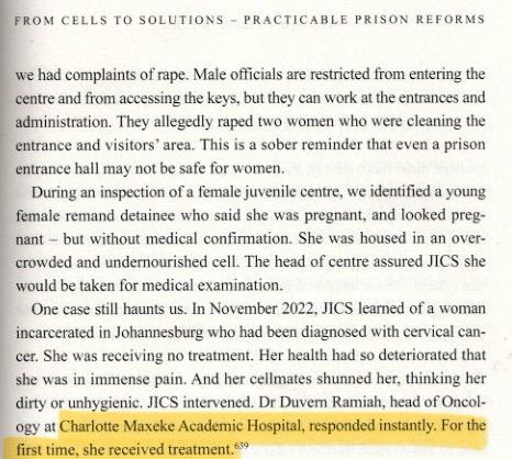 WitsRadOnc's tweet photo. Honoured to be mentioned in Behind Prison Walls by Justice Edwin Cameron. When JICS called about a prisoner with untreated cervical cancer, we stepped in.

Healthcare must reach beyond prison walls.
Dignity. Equity. Action.
#BehindPrisonWalls #RadiationOncology #HealthJustice https://t.co/9co2yrENiz