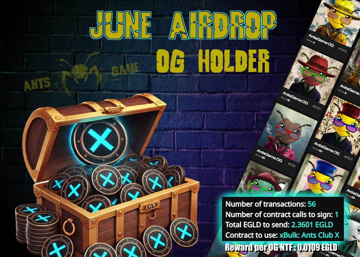 xAntsGame's tweet photo. 🎁🐜 Monthly Rewards Incoming! 🐜🎁

The #AntsGameOG holders have done it again — this month, 2.36 #EGLD has just been redistributed to our loyal NFT holders! 💸🔥
Thanks to the engine of #xAntsGame and staking, the colony keeps thriving! 🛠️👑
@PulsarMvX 
send 10000 XKING to 200 retweets

Let’s keep building the future of Web3 together 🧠🐜
#MultiversX #NFTCommunity #PlayToEarn