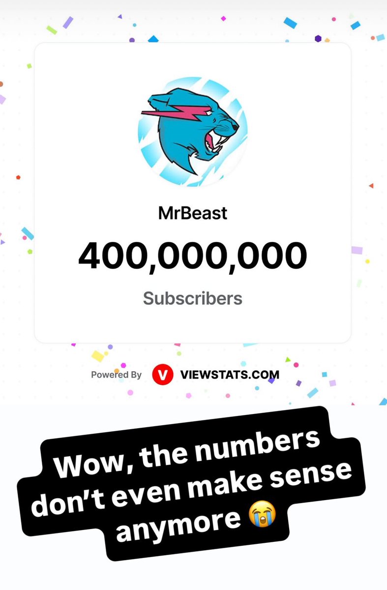 5 years ago: 24M subs
Now: 400M subs 

Mildly impressive, I guess…