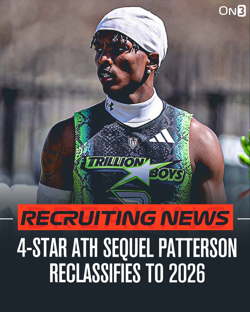 On3 Recruits (@on3recruits) on Twitter photo 🚨NEWS🚨 2027 4-star athlete Sequel Patterson is reclassifying to the 2026 cycle, <a href="/Hayesfawcett3/">Hayes Fawcett</a> reports‼️
Read: on3.com/news/sequel-pa… 🚨NEWS🚨 2027 4-star athlete Sequel Patterson is reclassifying to the 2026 cycle, <a href="/Hayesfawcett3/">Hayes Fawcett</a> reports‼️
Read: on3.com/news/sequel-pa…