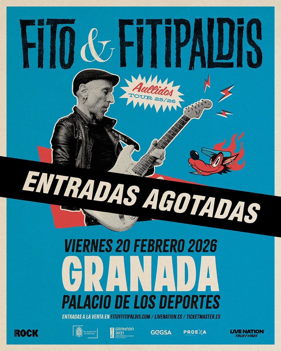 FitipaldisRock's tweet photo. ¡Granada! 
Muchas gracias por agotar las entradas 🙌
Nos vemos el 20 de febrero en el Palacio de los deportes. https://t.co/XHPdwuvVPh