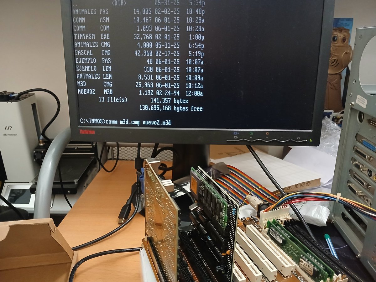nanochess's tweet image. This weekend I was busy coding the input/output portion in MS-DOS for my transputer ISA board. And guess what? Now my Pascal compiler works and the Ray Tracer. It is also compatible with an Inmos B004 board. Uploaded to my git 😉 #retro #transputer