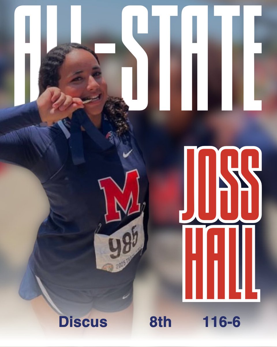 Freshman alert! 🚨 Joss Hall placed 8th in Discus with a throw of 116'6" in her state debut! #mhstf25