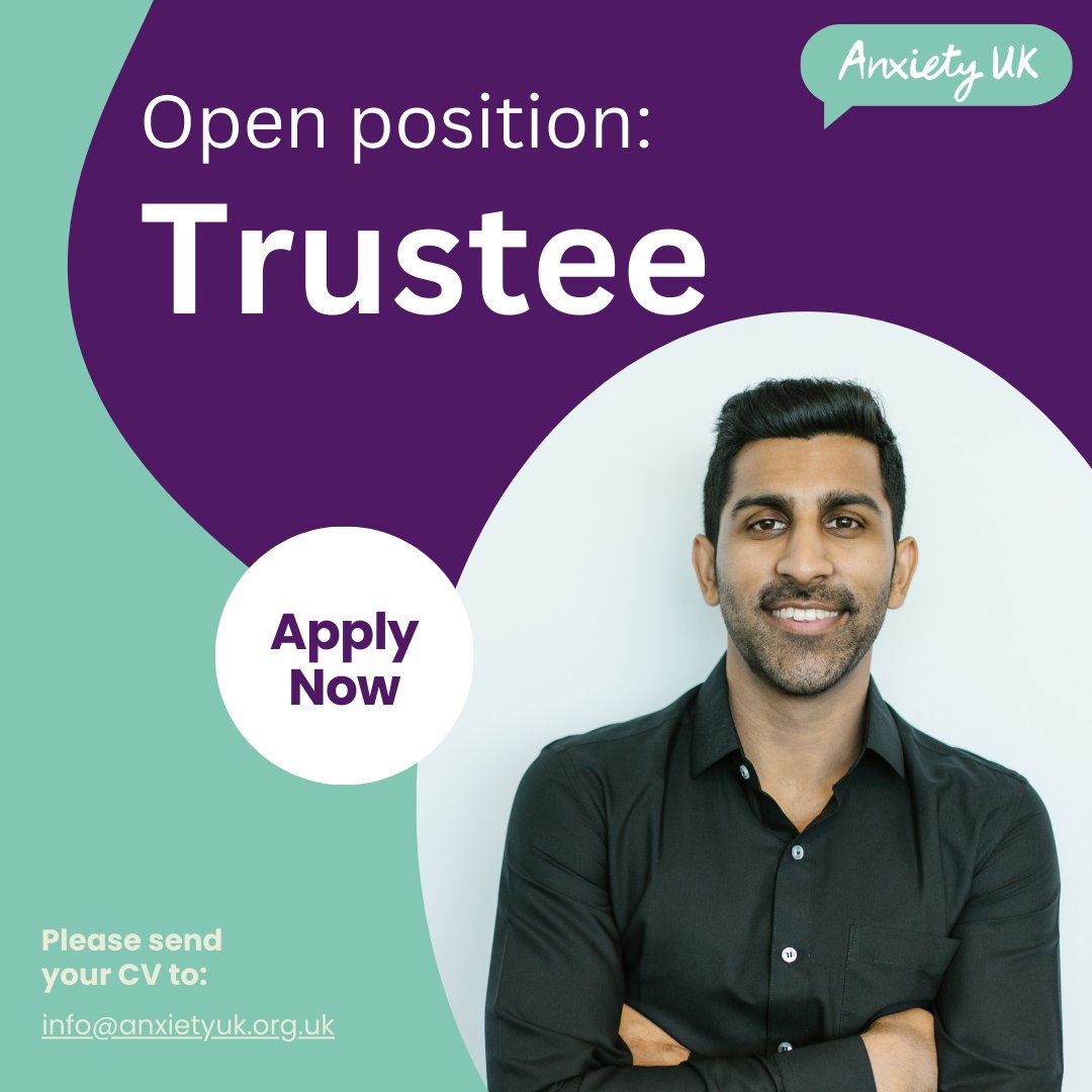 We're looking for a #VolunteerTrustee to join our board! 🌟
Do you have:
✅ Finance knowledge (#accountancy, #business, etc.)
✅ UK residency
✅ Lived experience of anxiety?
Find out more &amp; apply 👉 anxietyuk.org.uk/vacancies/

#Vacancy #Volunteer #Trustee #AnxietyUK #Anxiety