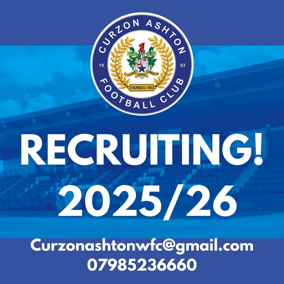 Here we go...

We are now recruiting players for the upcoming season 2025/26. We offer a great player package and some exciting changes in the coming weeks. If you want to be part of the next chapter at Curzon Ashton FC Women please get in contact and register your interest.